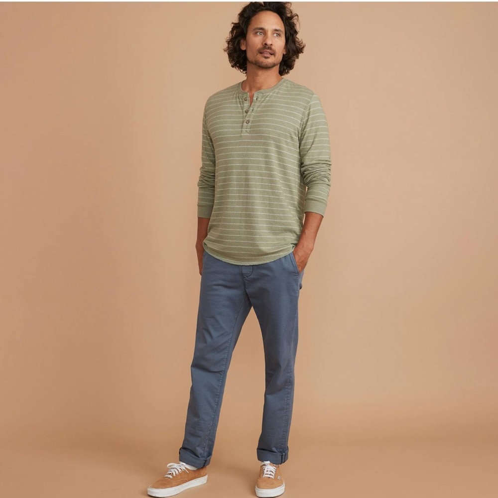 Marine Layer Olive Striped Long Sleeve Henley Shirt